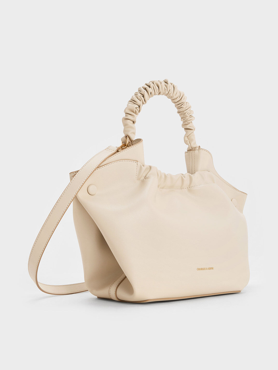 Bolso tote Eve con asa fruncida, Beige, hi-res