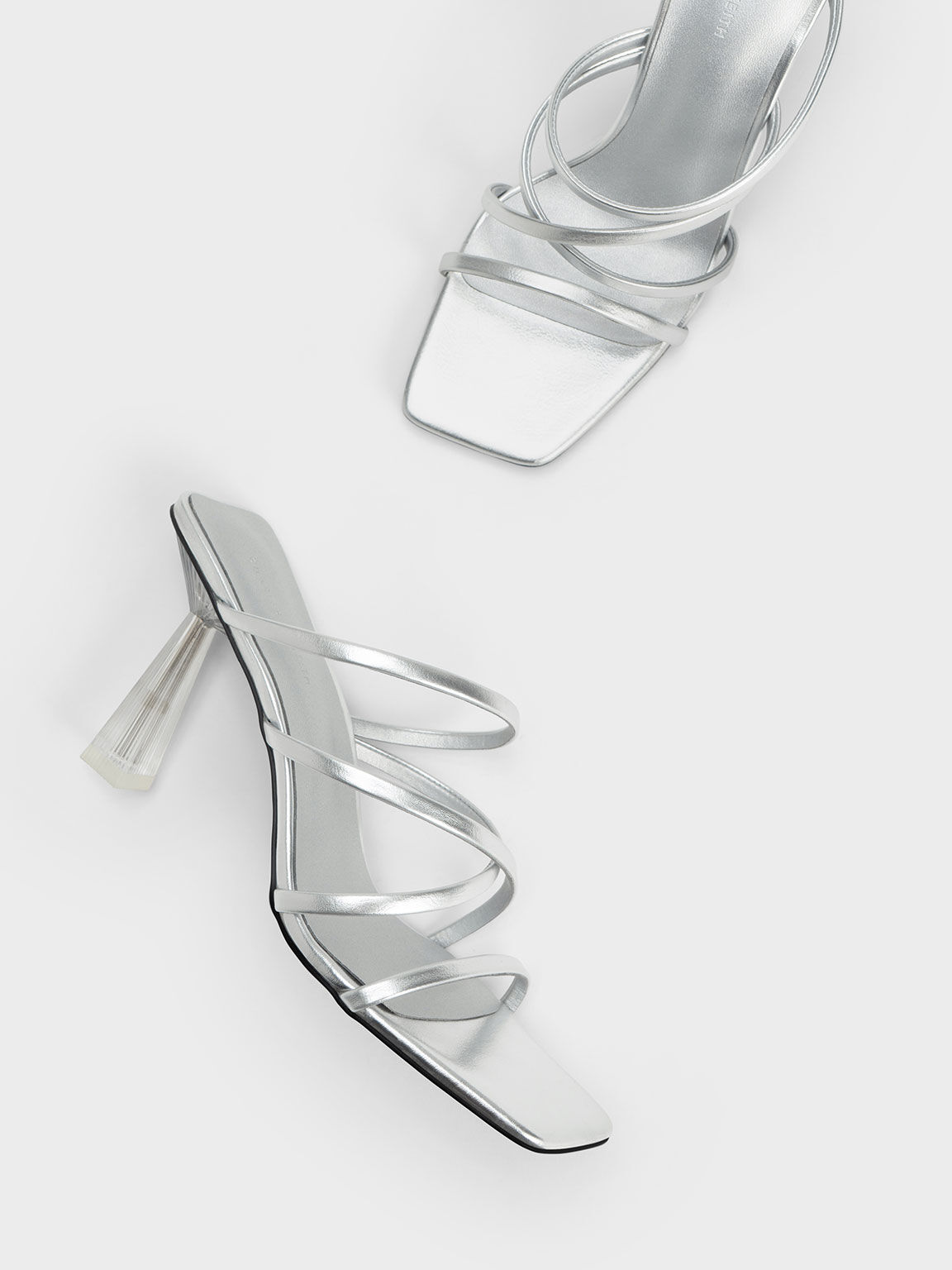 Silver Clear Flared Heel Metallic Mules - CHARLES & KEITH IN