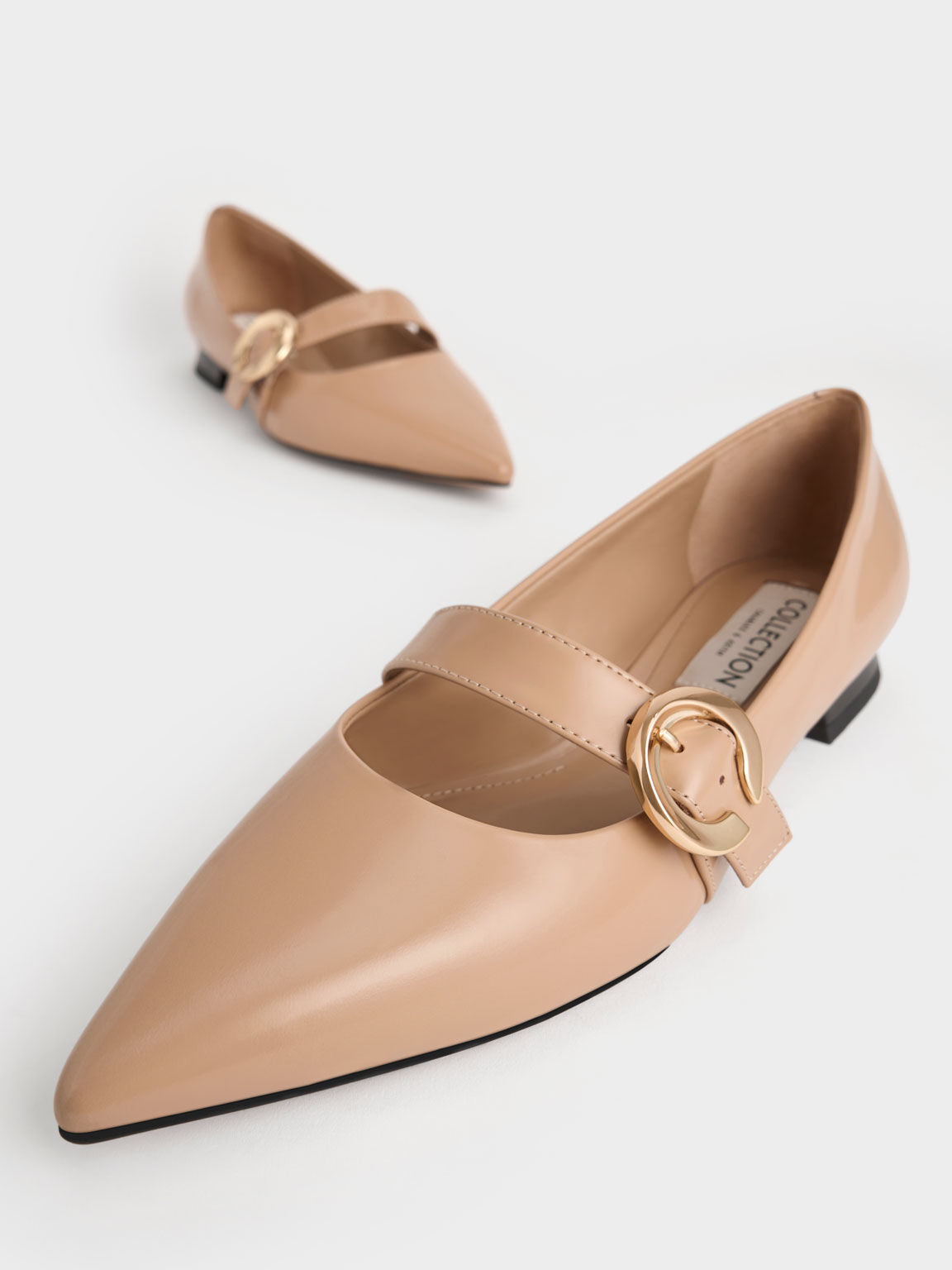 Nude Metallic Buckle Leather Mary Janes - CHARLES & KEITH US