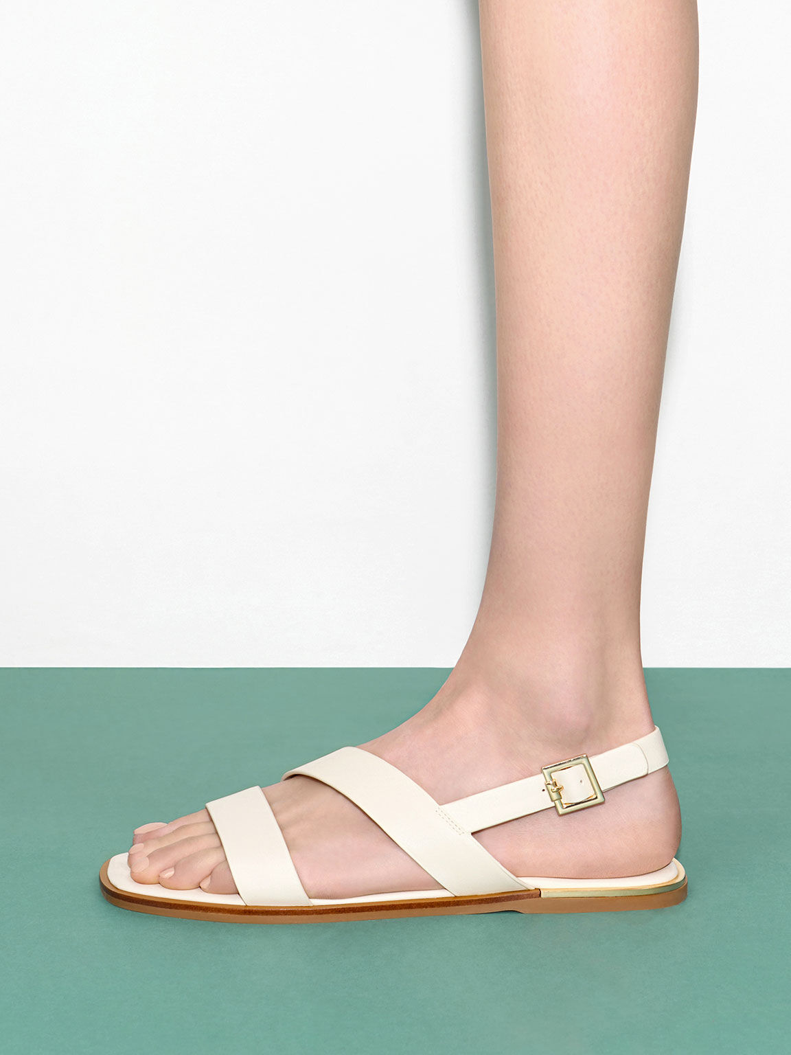 Asymmetric Strap Slingback Flats, Chalk, hi-res