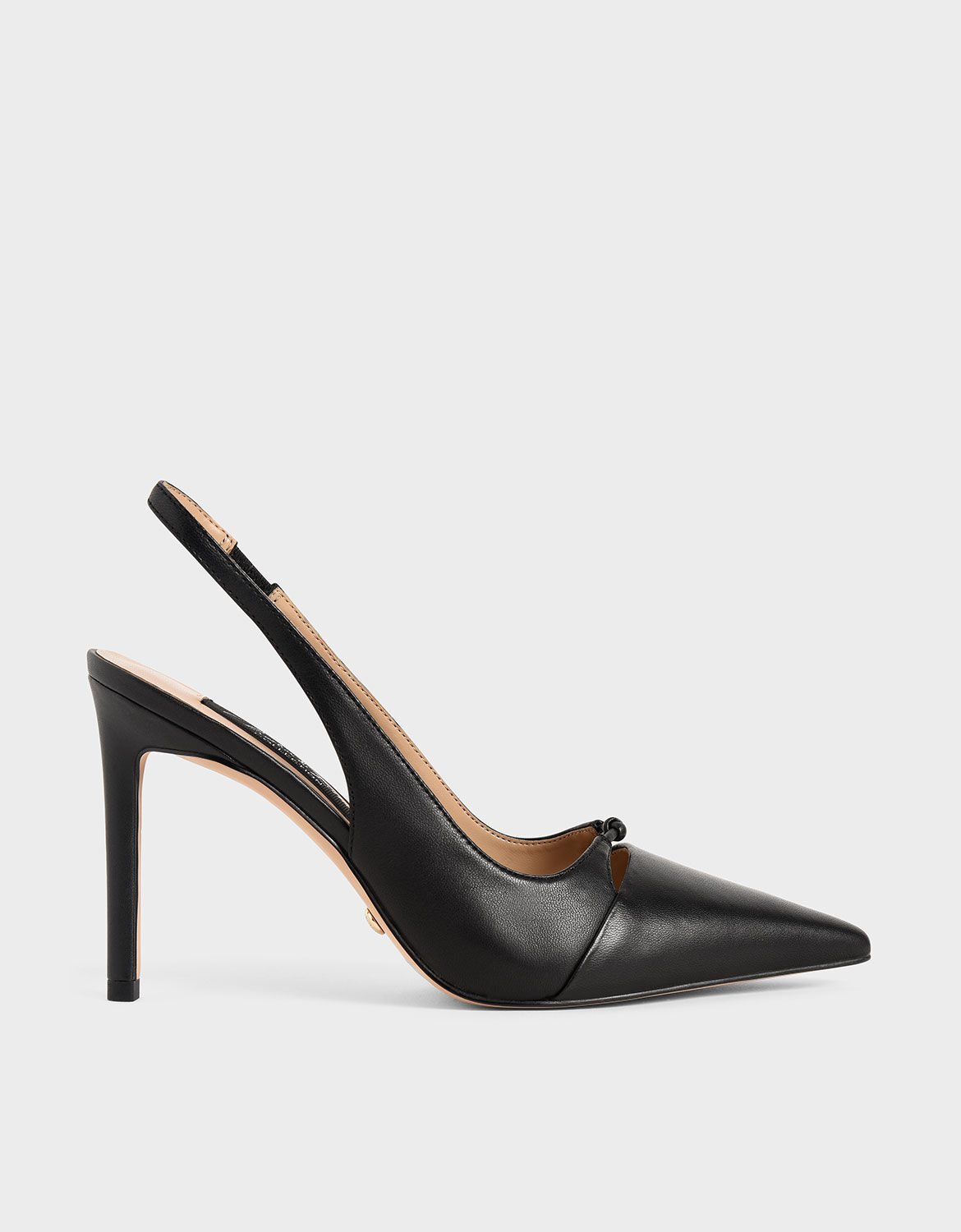 Black Leather Stiletto Heel Slingback 