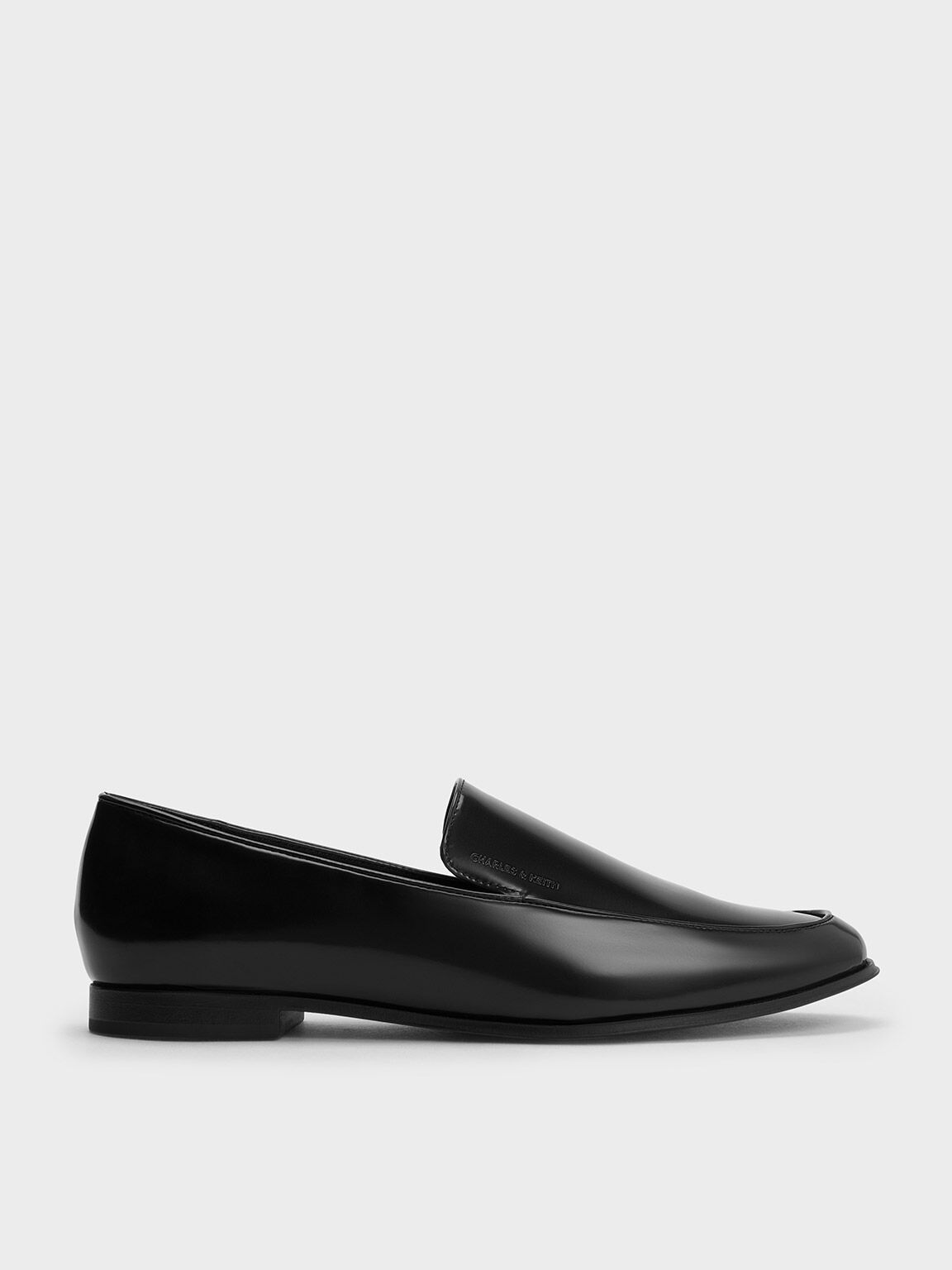 Almond-Toe Stitch-Trim Loafers, Black Box, hi-res