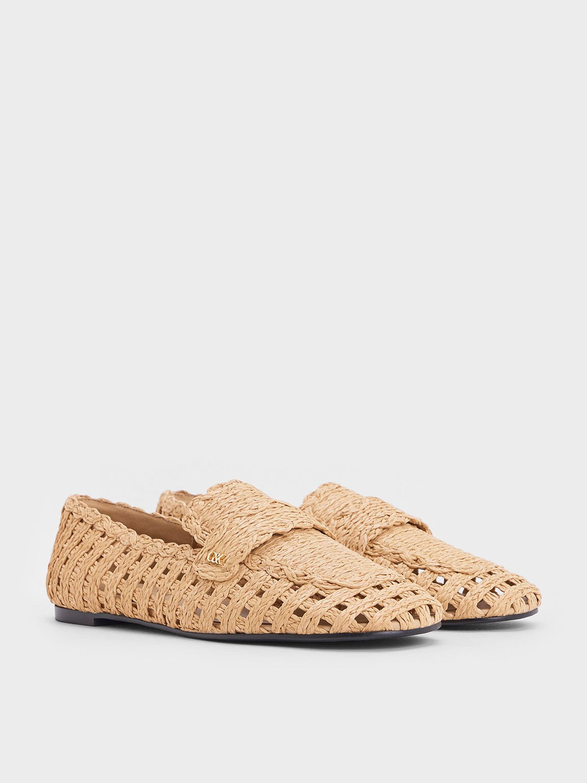 Raffia Woven Loafers, Sand, hi-res