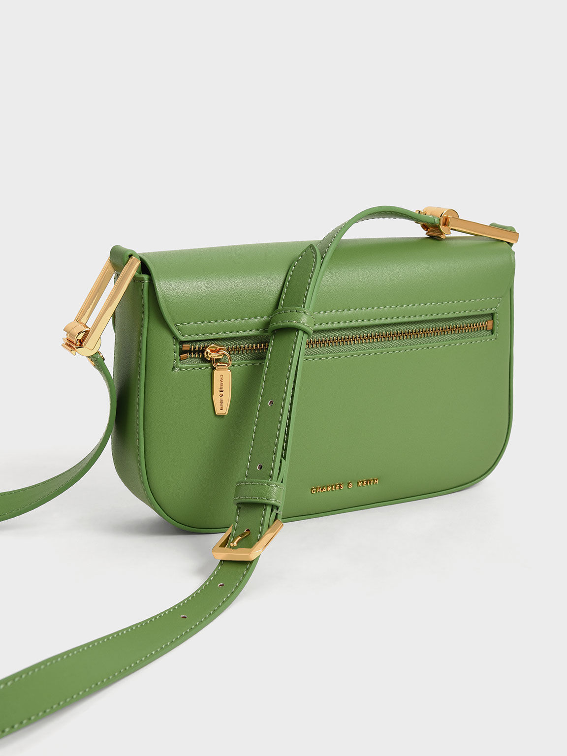 Green Koa Square Push-Lock Shoulder Bag - CHARLES & KEITH CA