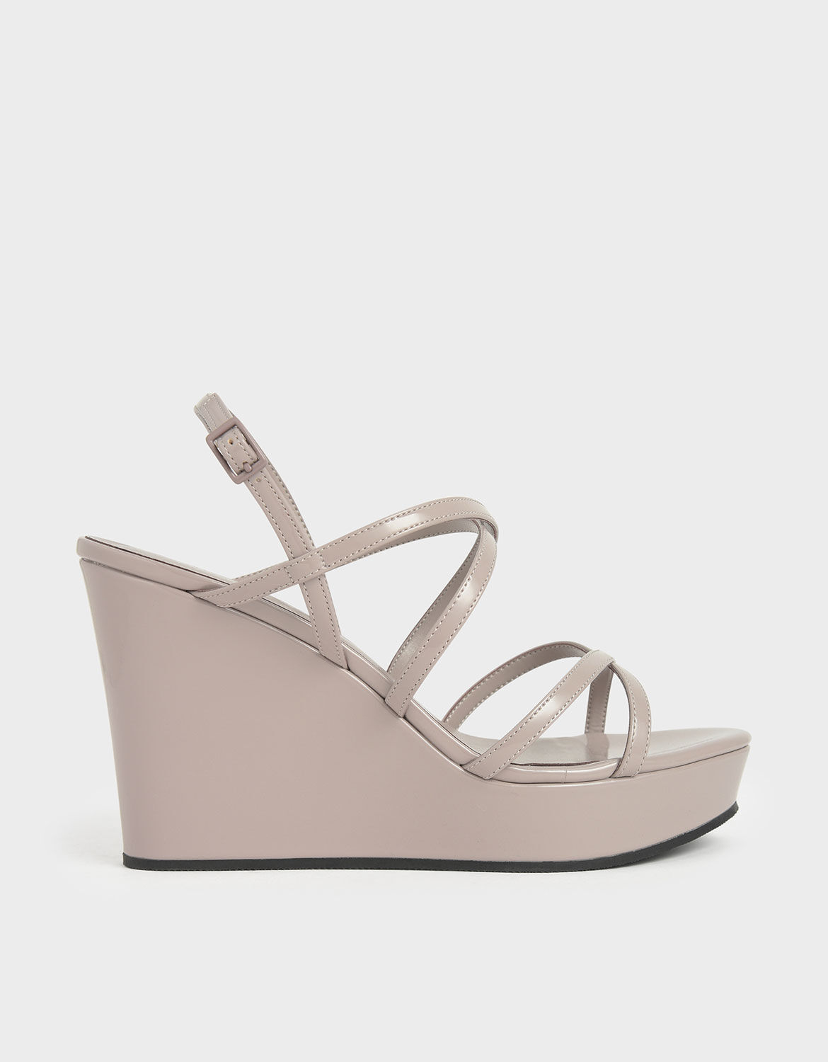 Nude Patent Strappy Platform Wedges 