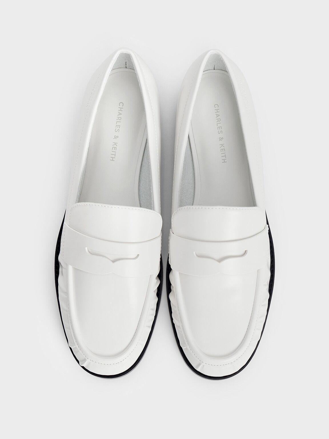 Ruched Penny Loafers, White, hi-res