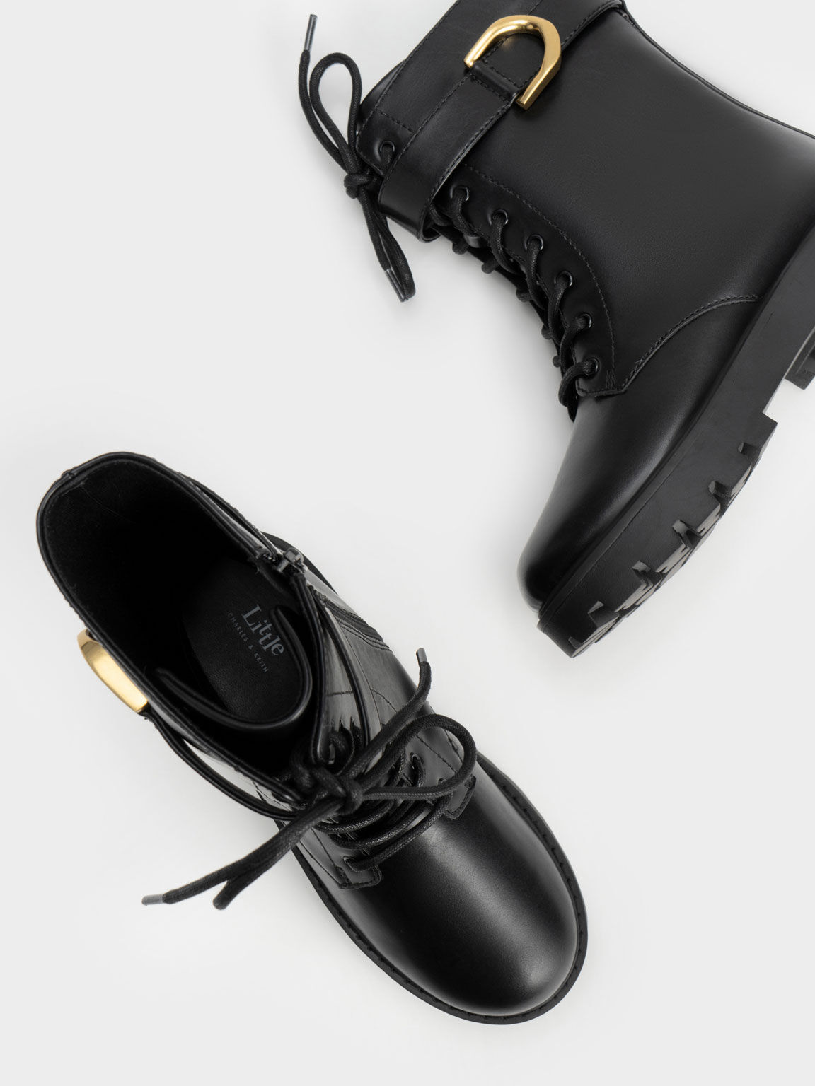 Black Triple-Buckle Lace-Up Ankle Boots - CHARLES & KEITH US