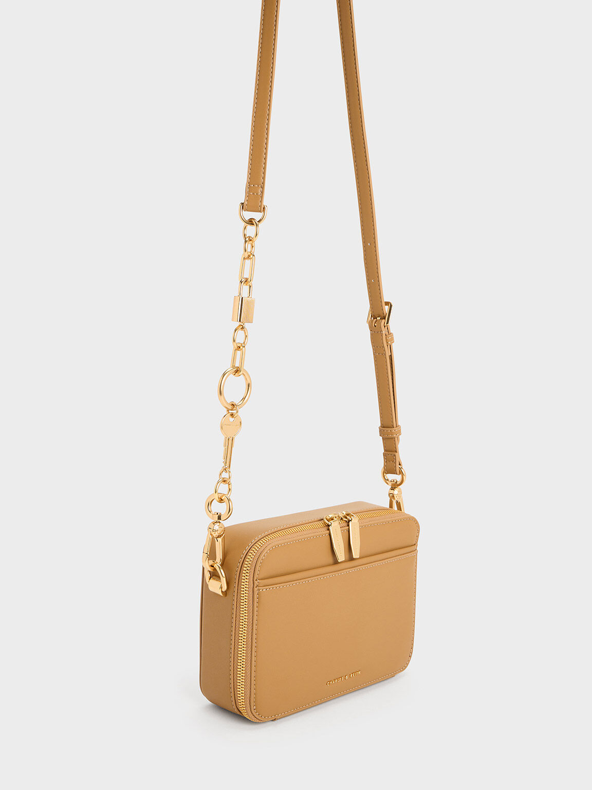 Bolso Lock & Key con asa de cadena, Camel, hi-res