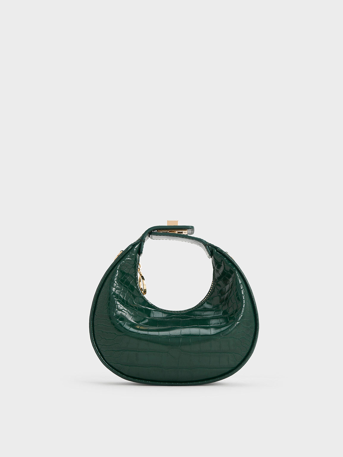 Mini Croc-Effect Moon Bag - Dark Green