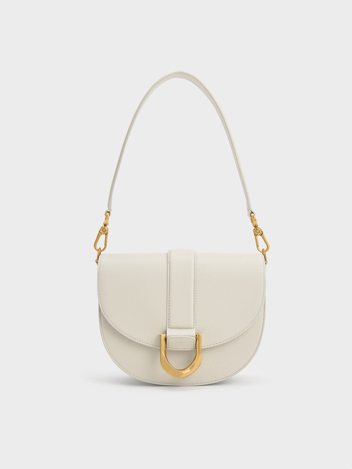 Bolso saddle Gabine de cuero, Blanco tiza, hi-res