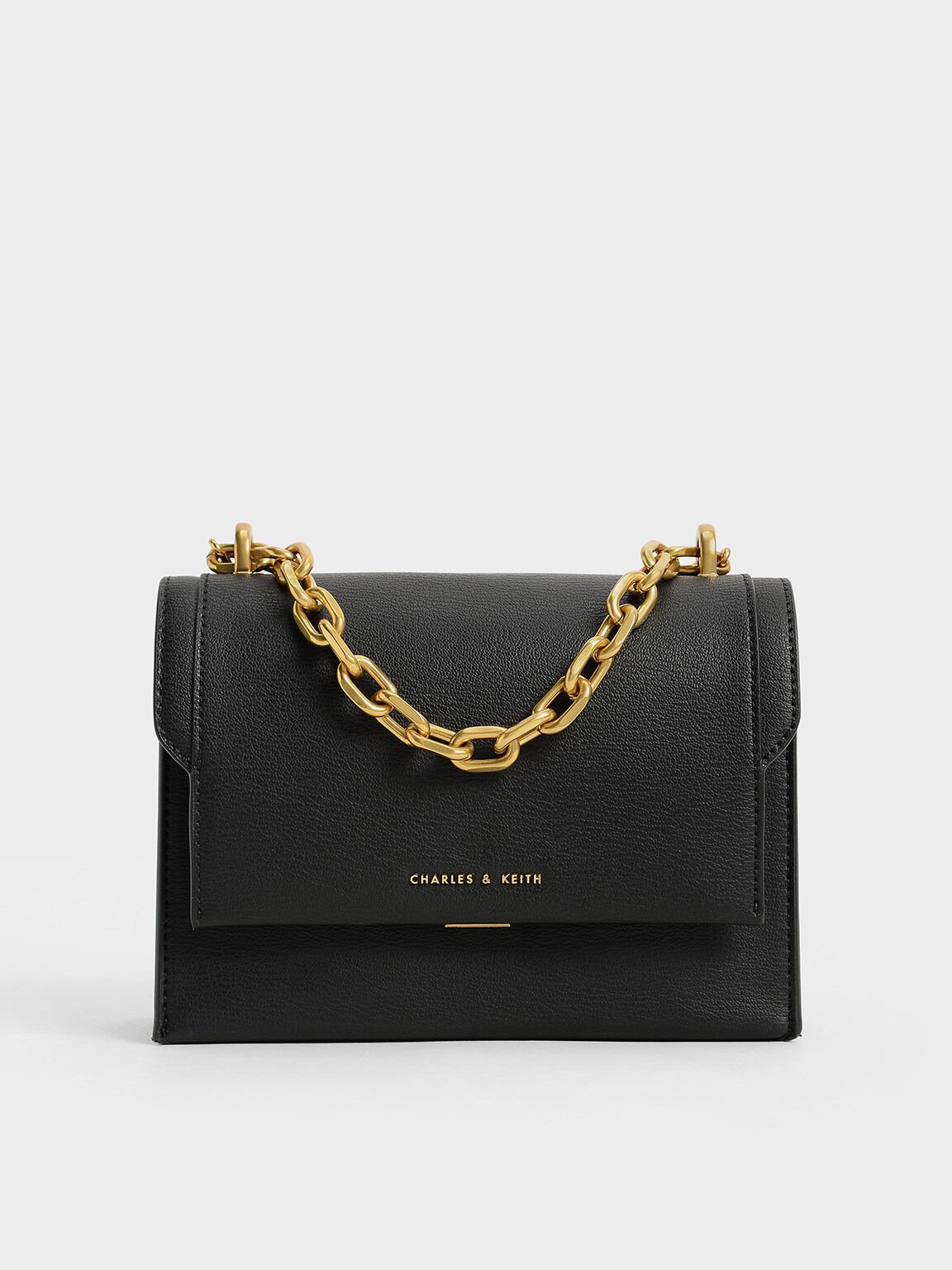 Black Front Flap Chain Handle Crossbody Bag - CHARLES & KEITH US