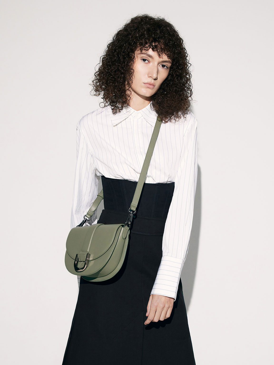 Chalk Gabine Leather Saddle Bag​ - CHARLES & KEITH US