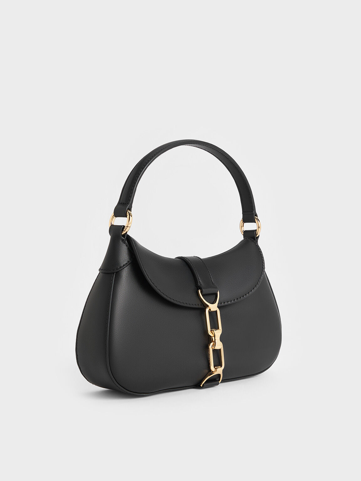 Agatha Chain-Accent Hobo Bag, Black, hi-res