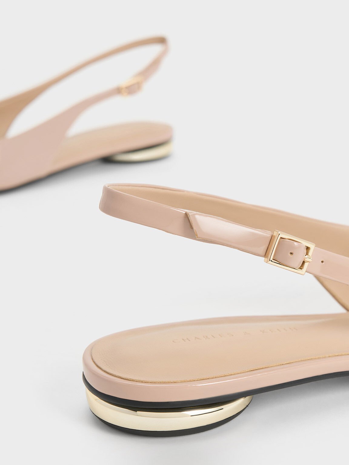 Nude Patent Pointed-Toe Slingback Flats - CHARLES & KEITH SG