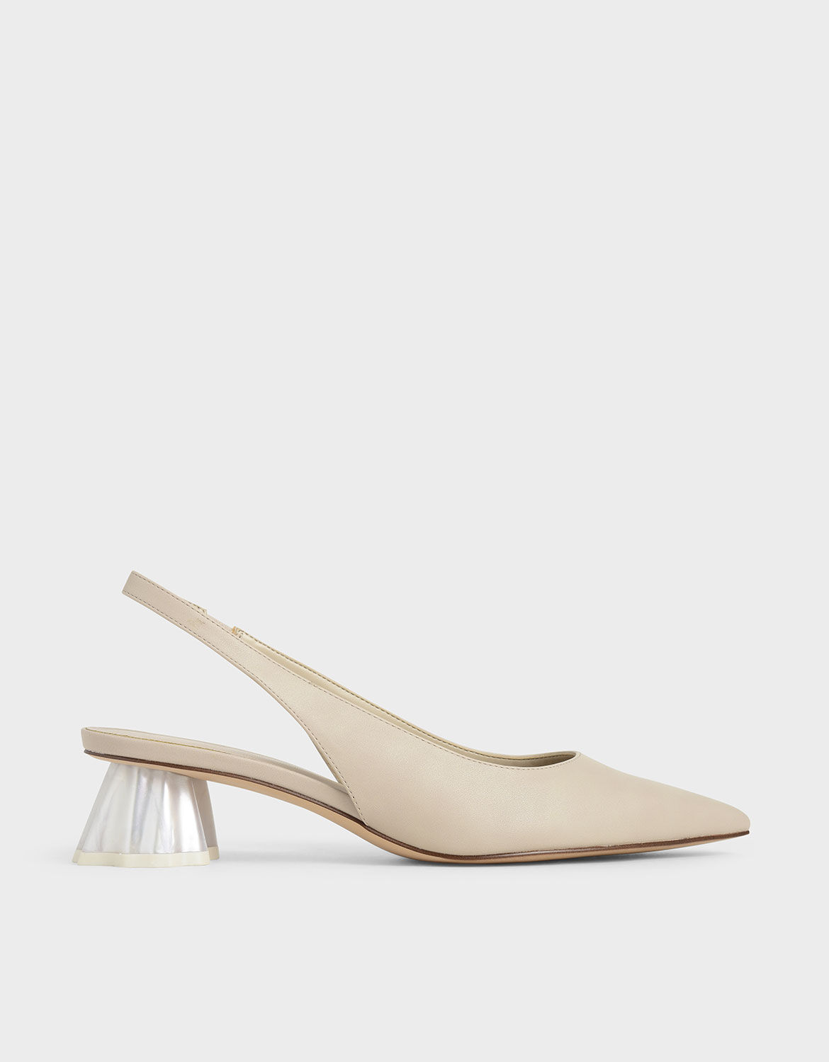 Beige Geometric Heel Slingback Pumps 