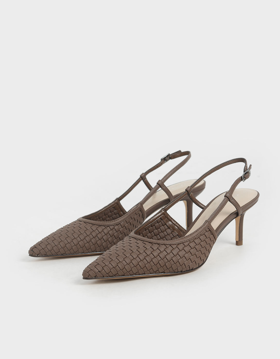 Woven Slingback Pumps, Brown, hi-res