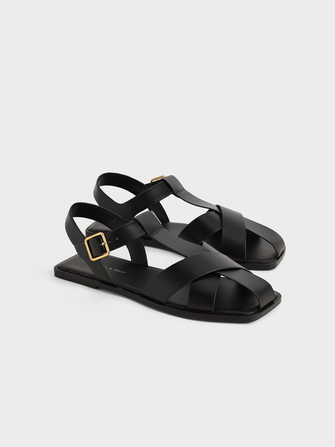 Black Strappy Crossover Sandals - CHARLES & KEITH US
