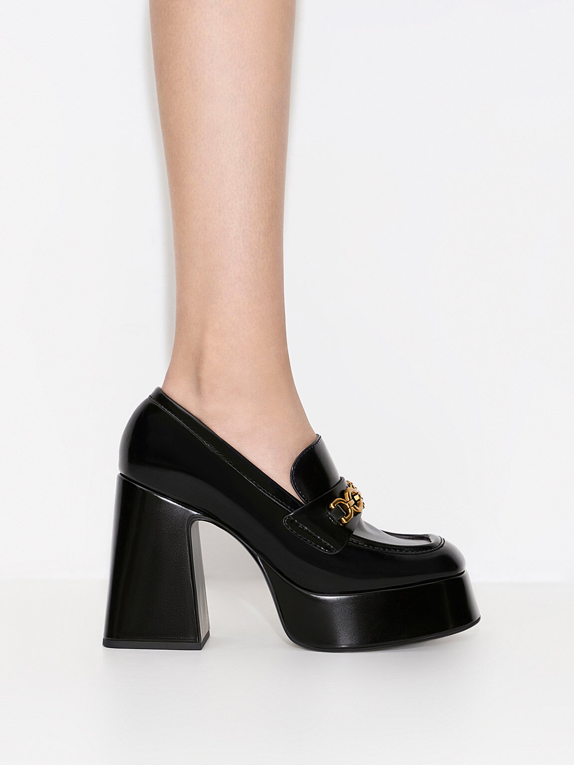 Metallic Accent Platform Loafers - Black Box