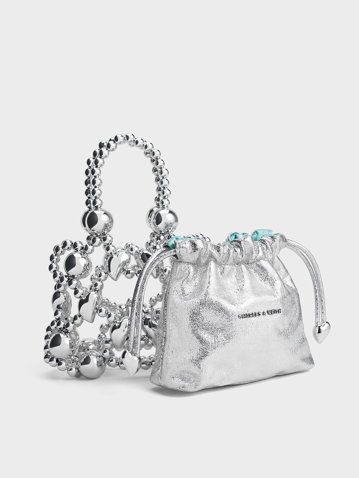 Qixi Gift Set: Metallic Beaded Top Handle Bag, Silver, hi-res