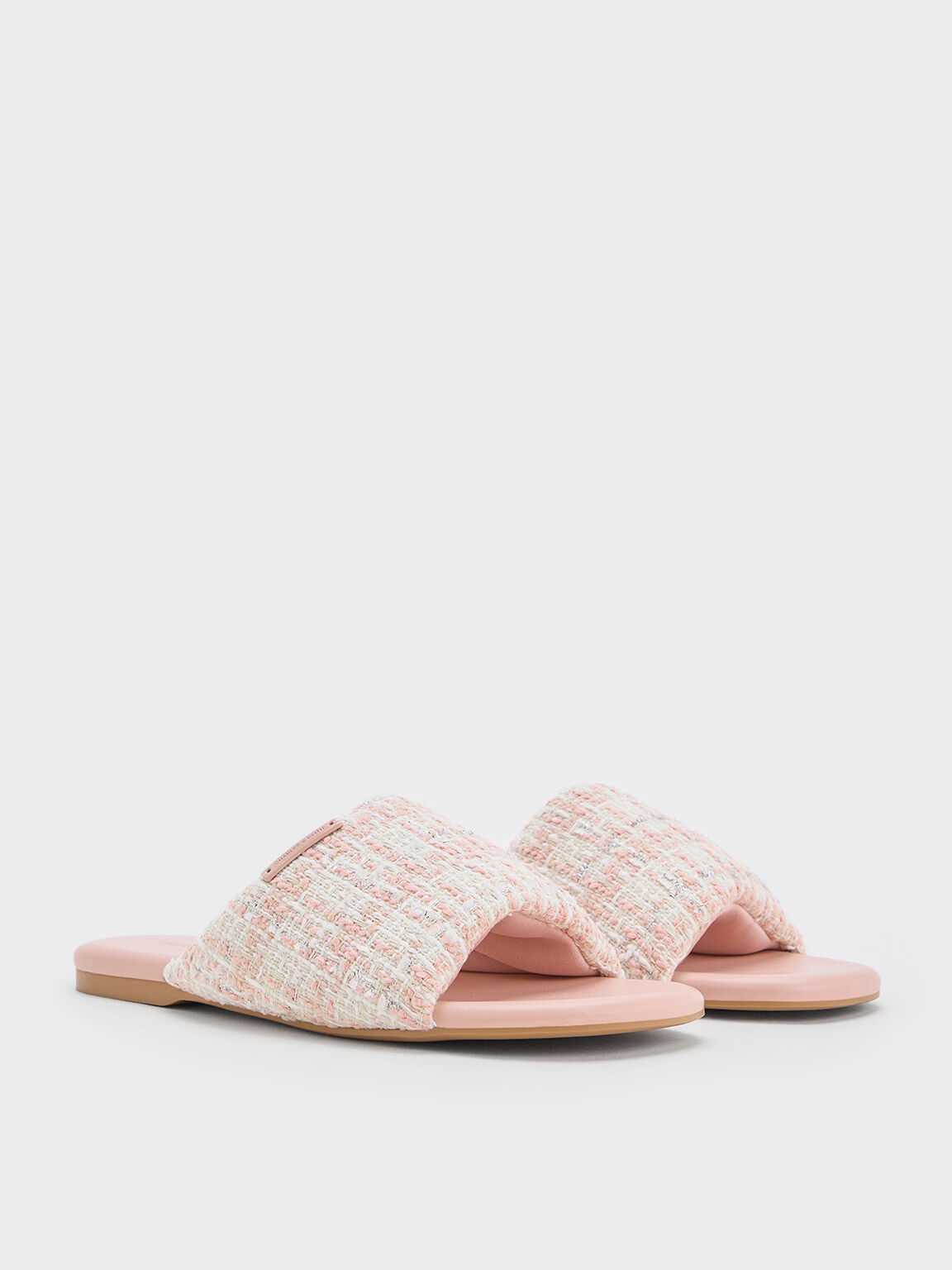 Sandalias de tweed con tiras anchas acolchadas, Rosa pálido, hi-res