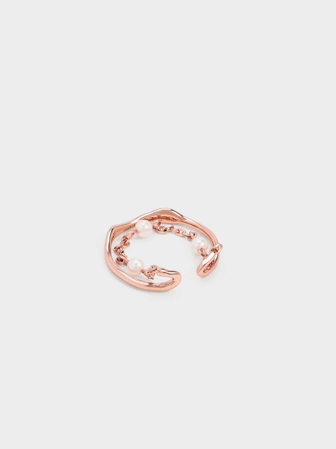 Anillo Corrine doble de eslabones con perla, Oro rosa, hi-res