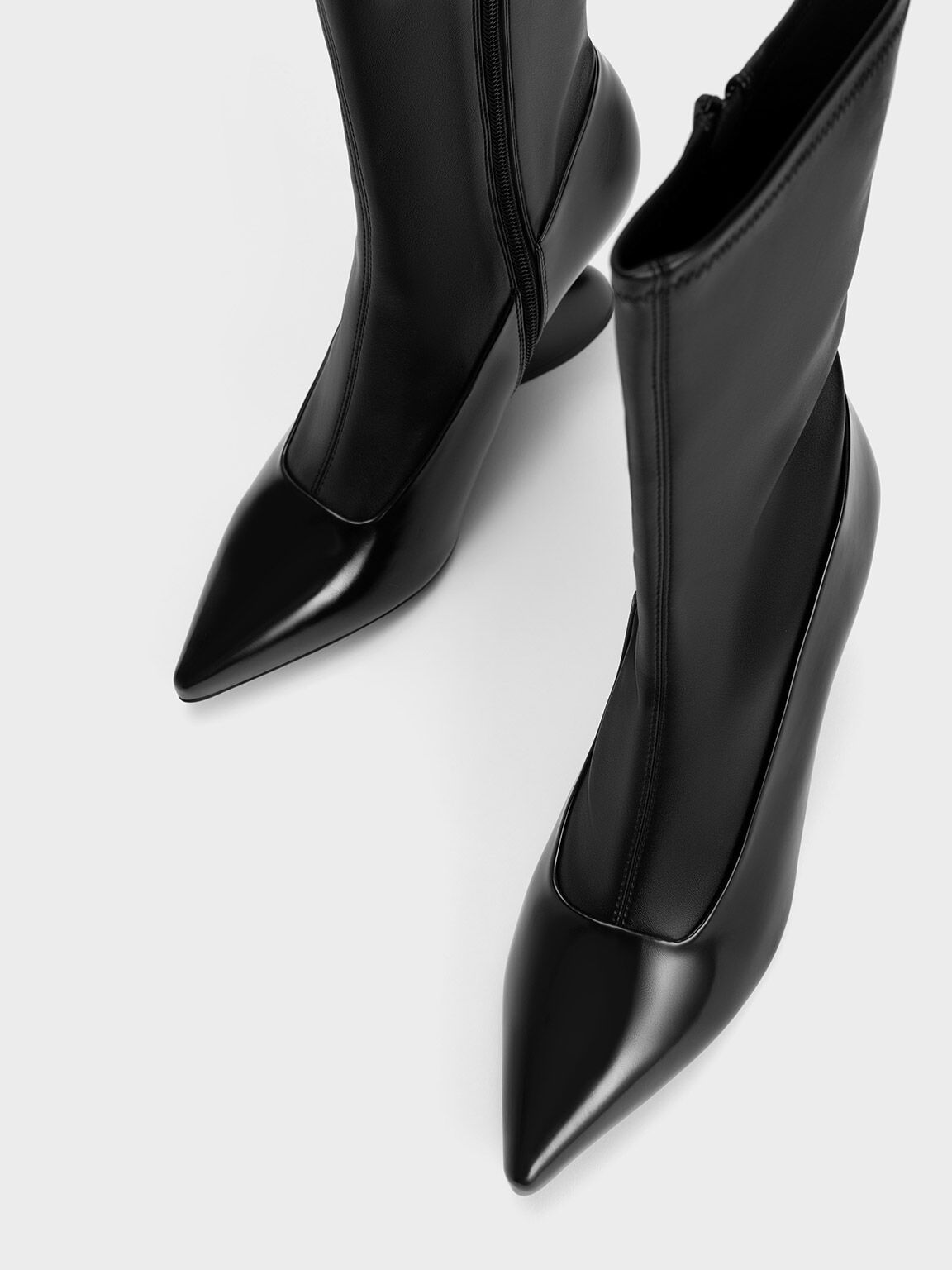 Black Zania Sculptural Heel Boots & US
