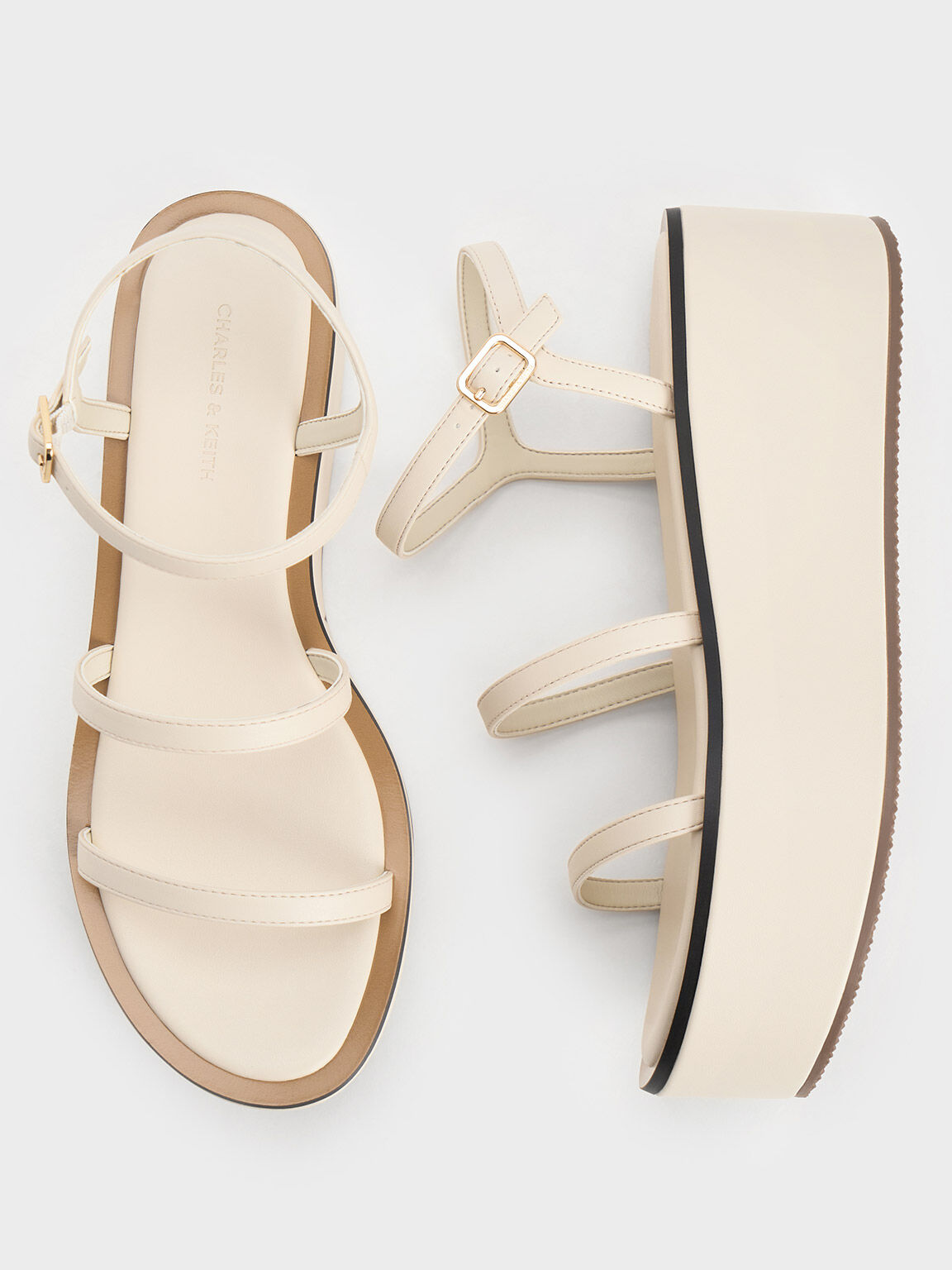 Chalk Strappy Flatform Thong Sandals - CHARLES & KEITH CO