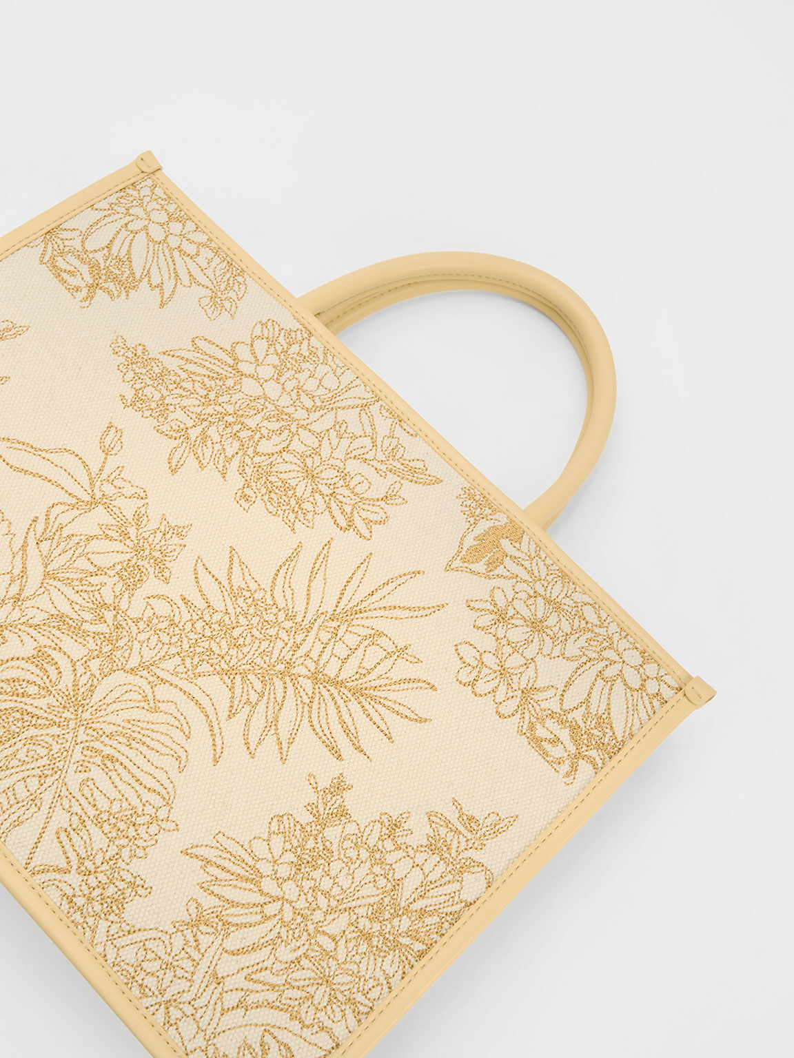 Floral Illustrated Canvas Tote Bag, Beige, hi-res