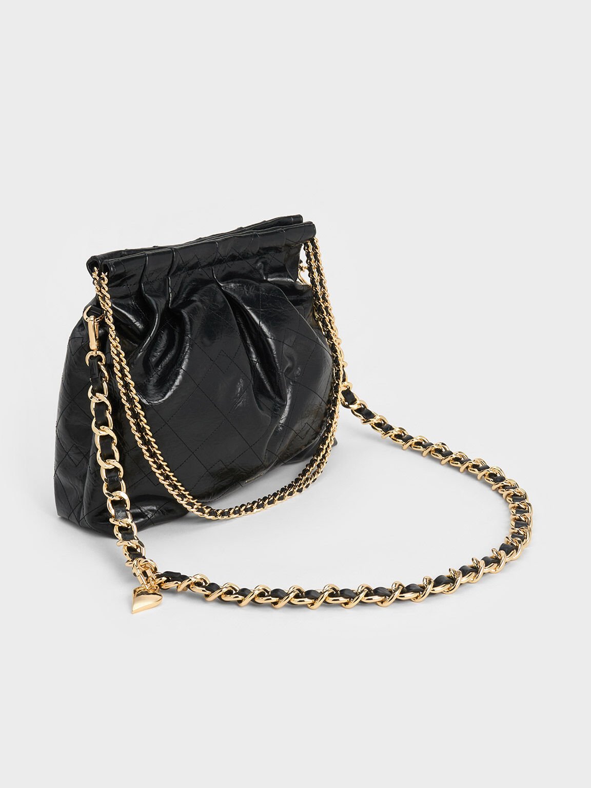 Charles & Keith - Women's Duo Double Chain Hobo Bag, Black, L