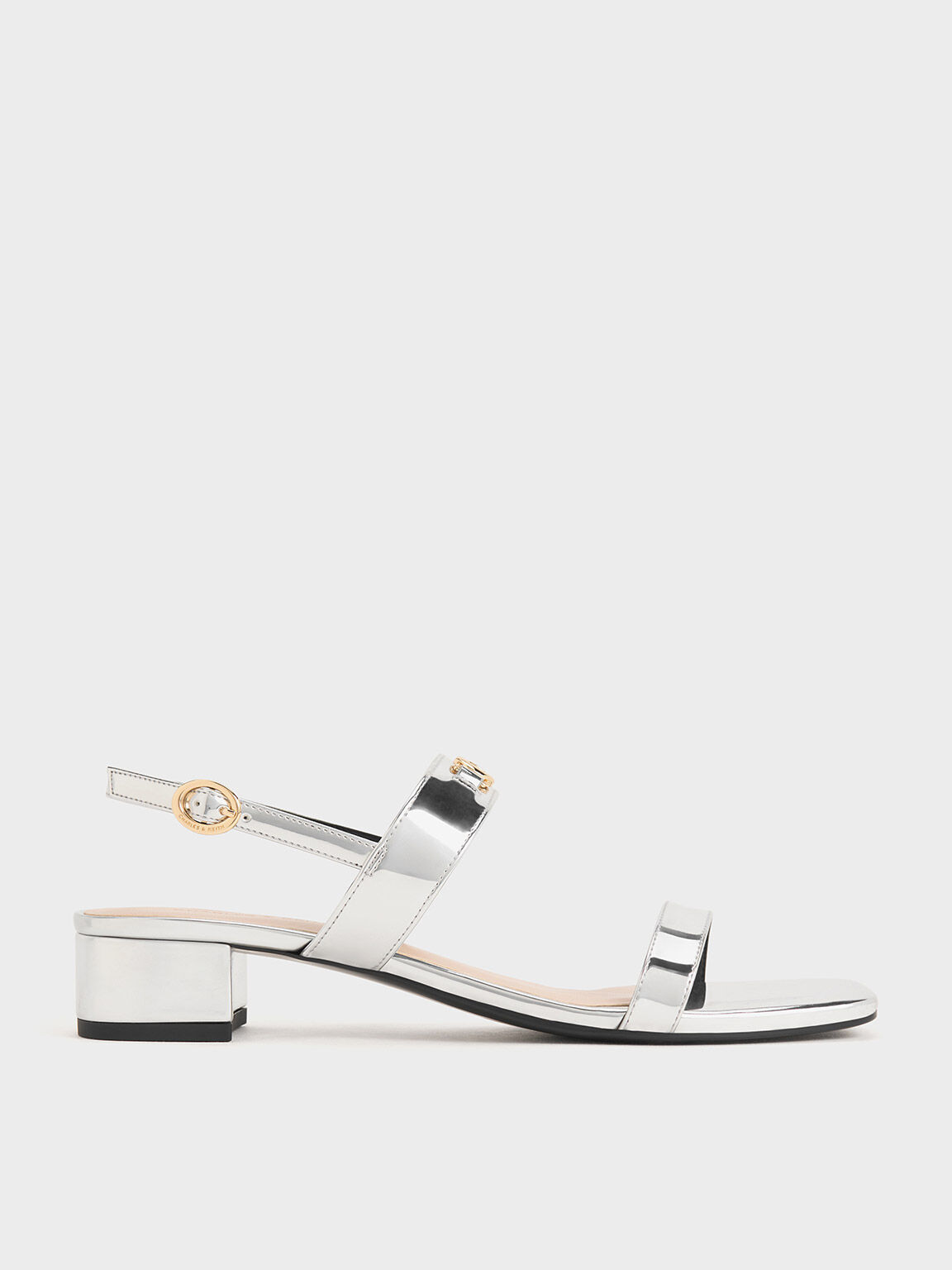 Metallic-Accent Slingback Sandals, Silver, hi-res