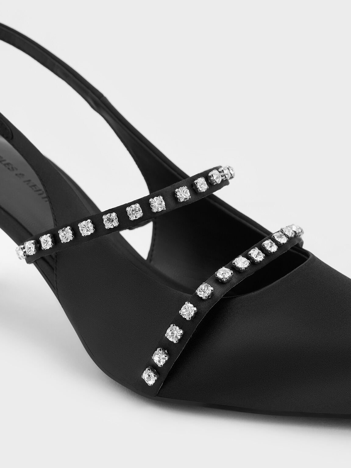 Satin Crystal-Embellished Mary Jane Pumps, Black Textured, hi-res