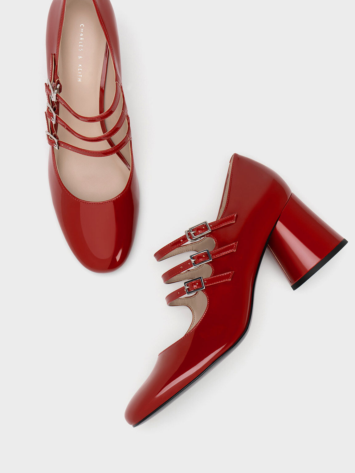 Red leather sale mary jane shoes