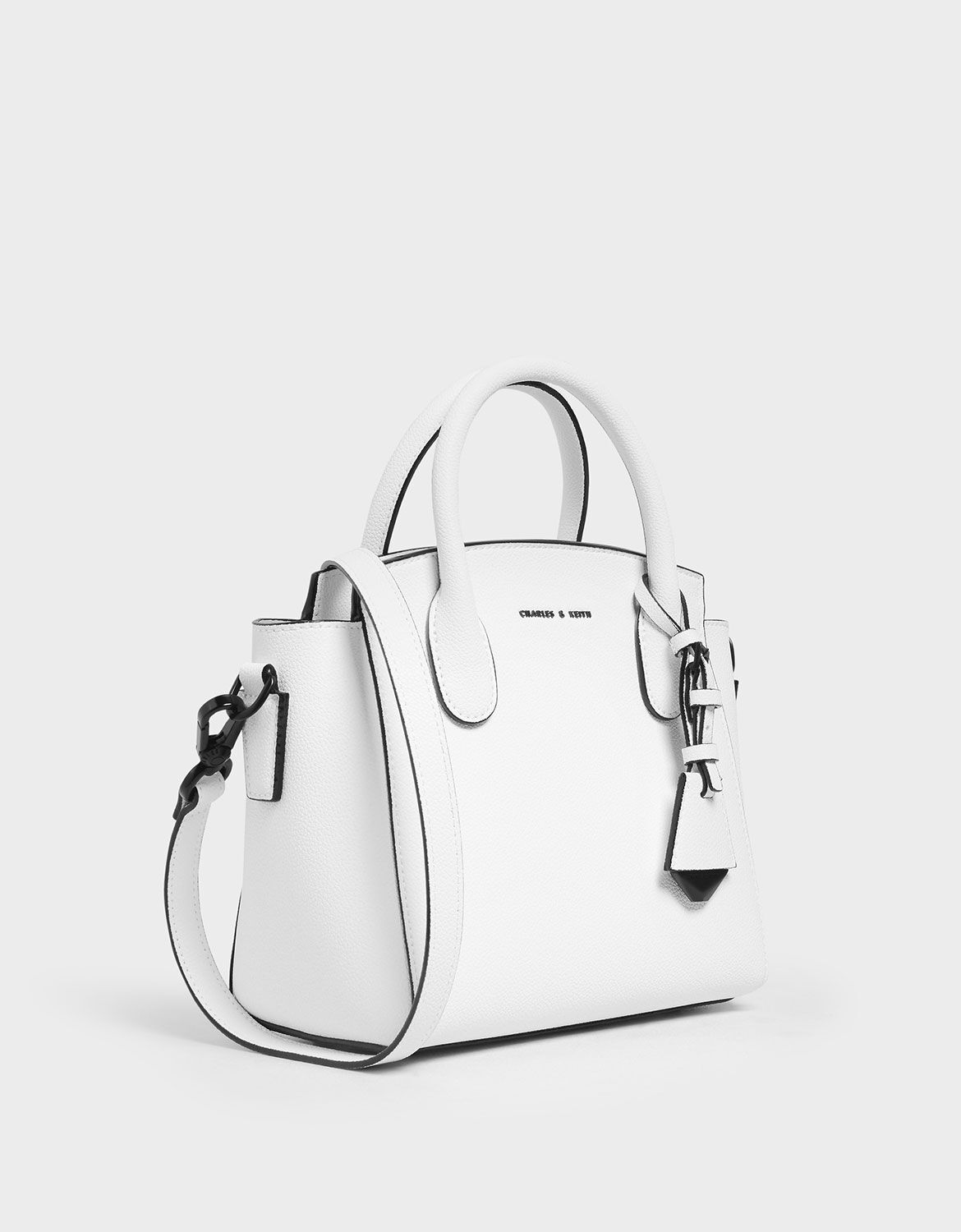 White Double Top Handle Structured Bag - CHARLES & KEITH US