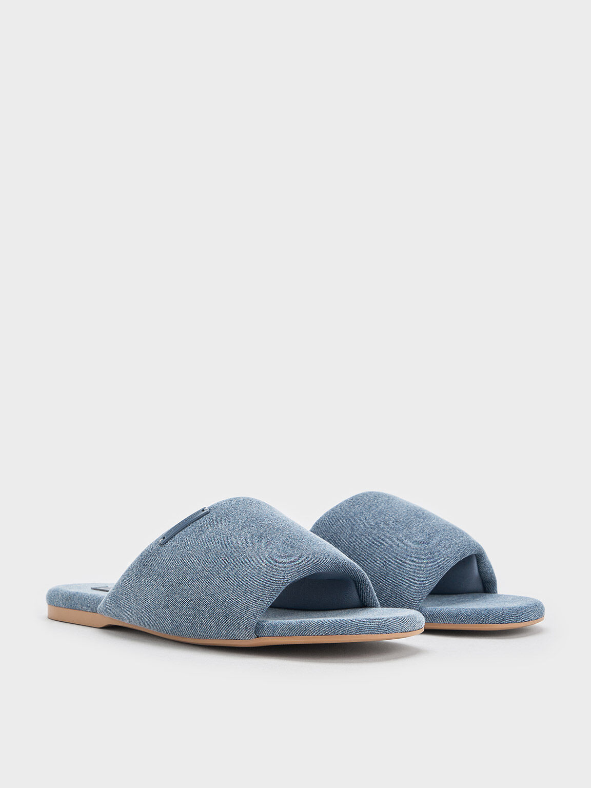 Denim Puffy Wide-Strap Slide Sandals, Denim Blue, hi-res