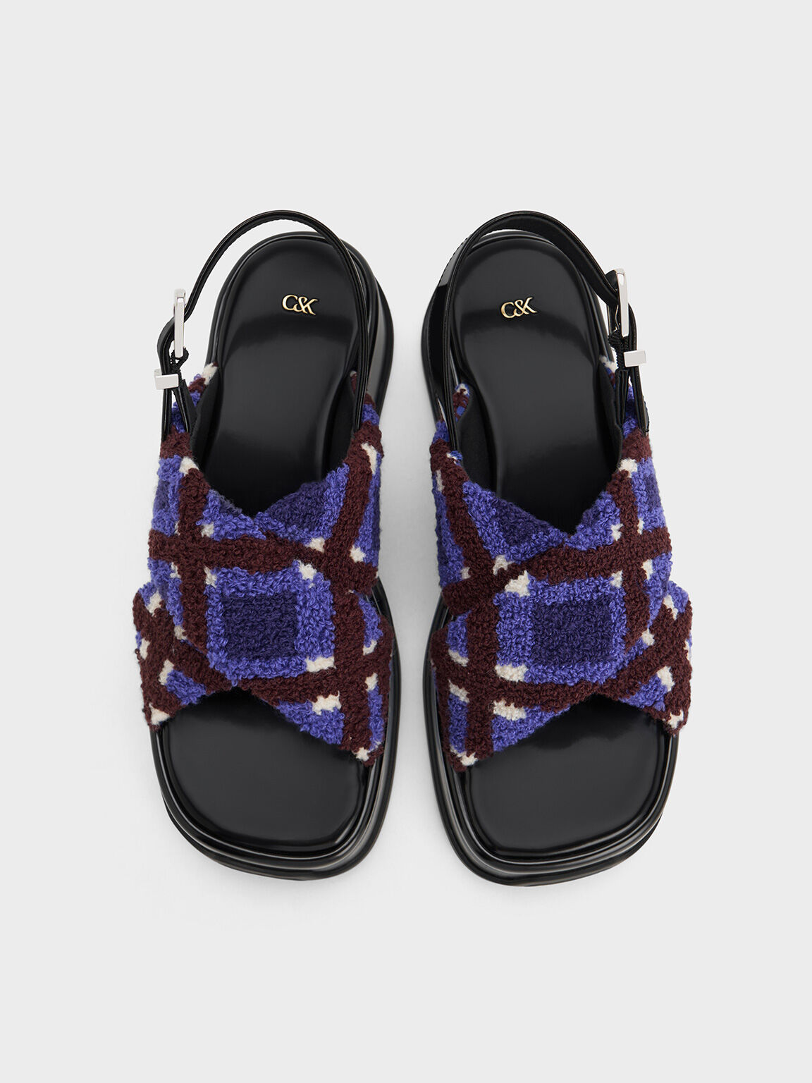 Caria Furry Checkered Platform Sandals, Multi, hi-res