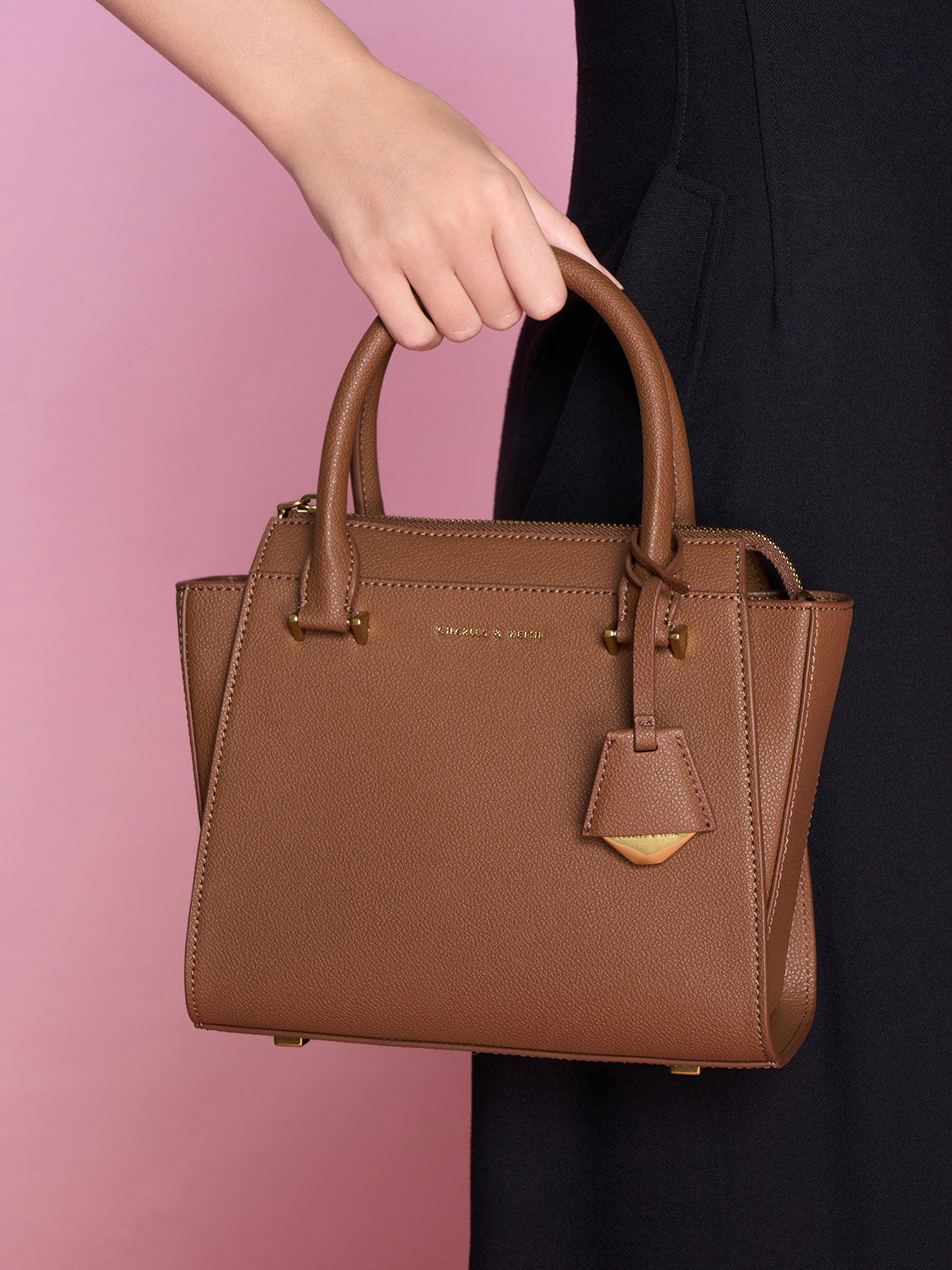 Harper Geometric Top Handle Bag, Chocolate, hi-res