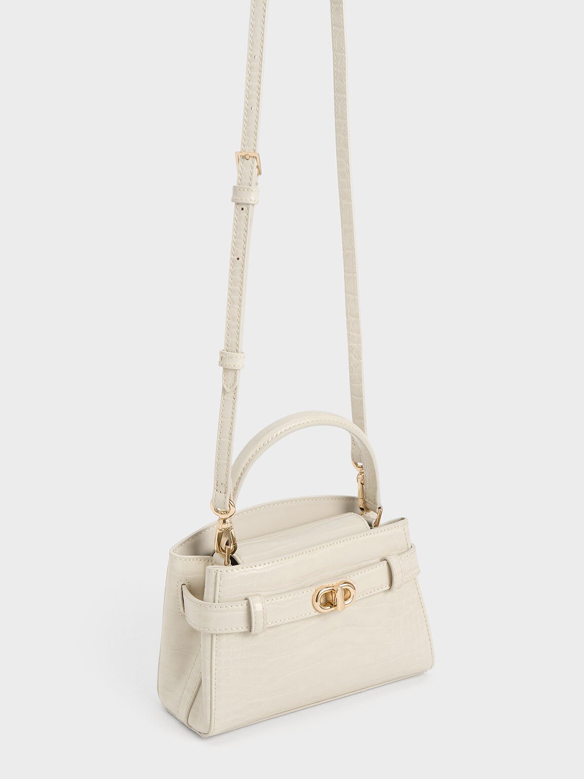 Ivory Aubrielle Croc-Effect Top Handle Bag - CHARLES & KEITH PH