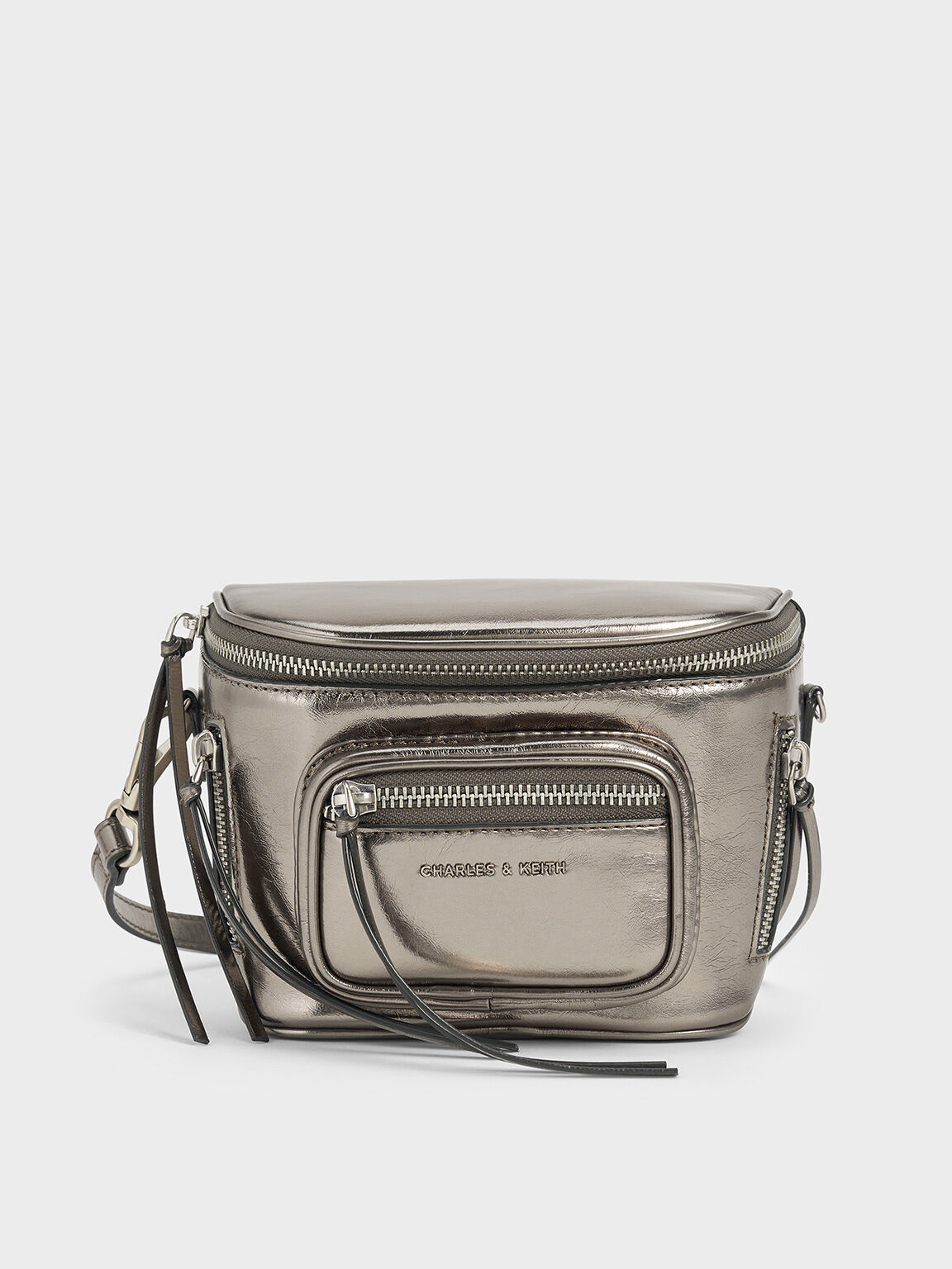 Xylia Metallic Multi-Zip Crossbody Bag, Pewter, hi-res