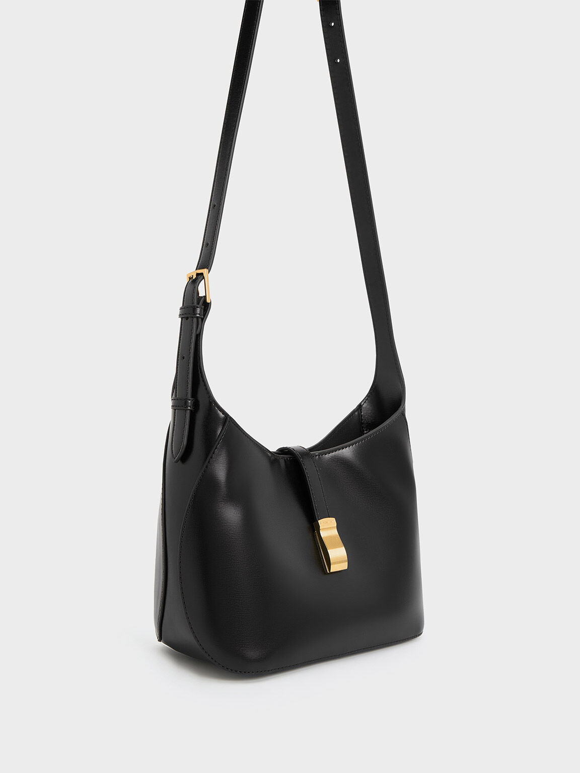 Wisteria Belted Shoulder Bag, Black, hi-res