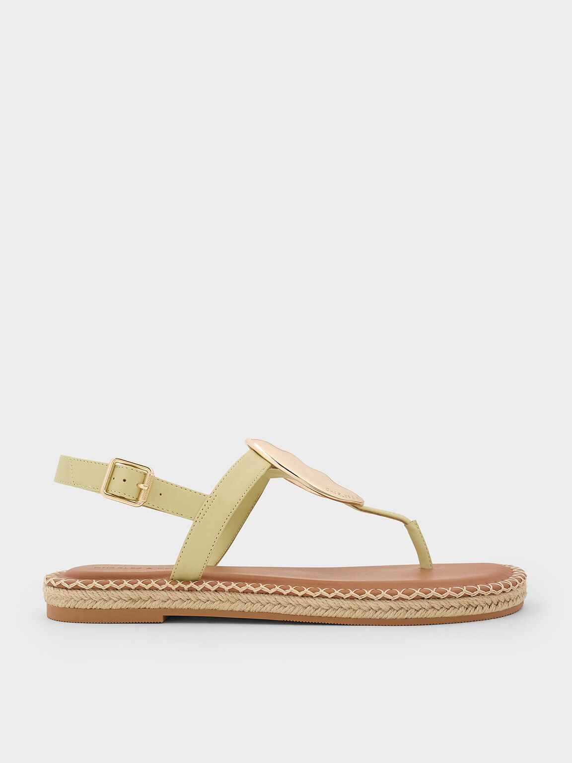 Metallic Oval Espadrille Sandals, Lime, hi-res