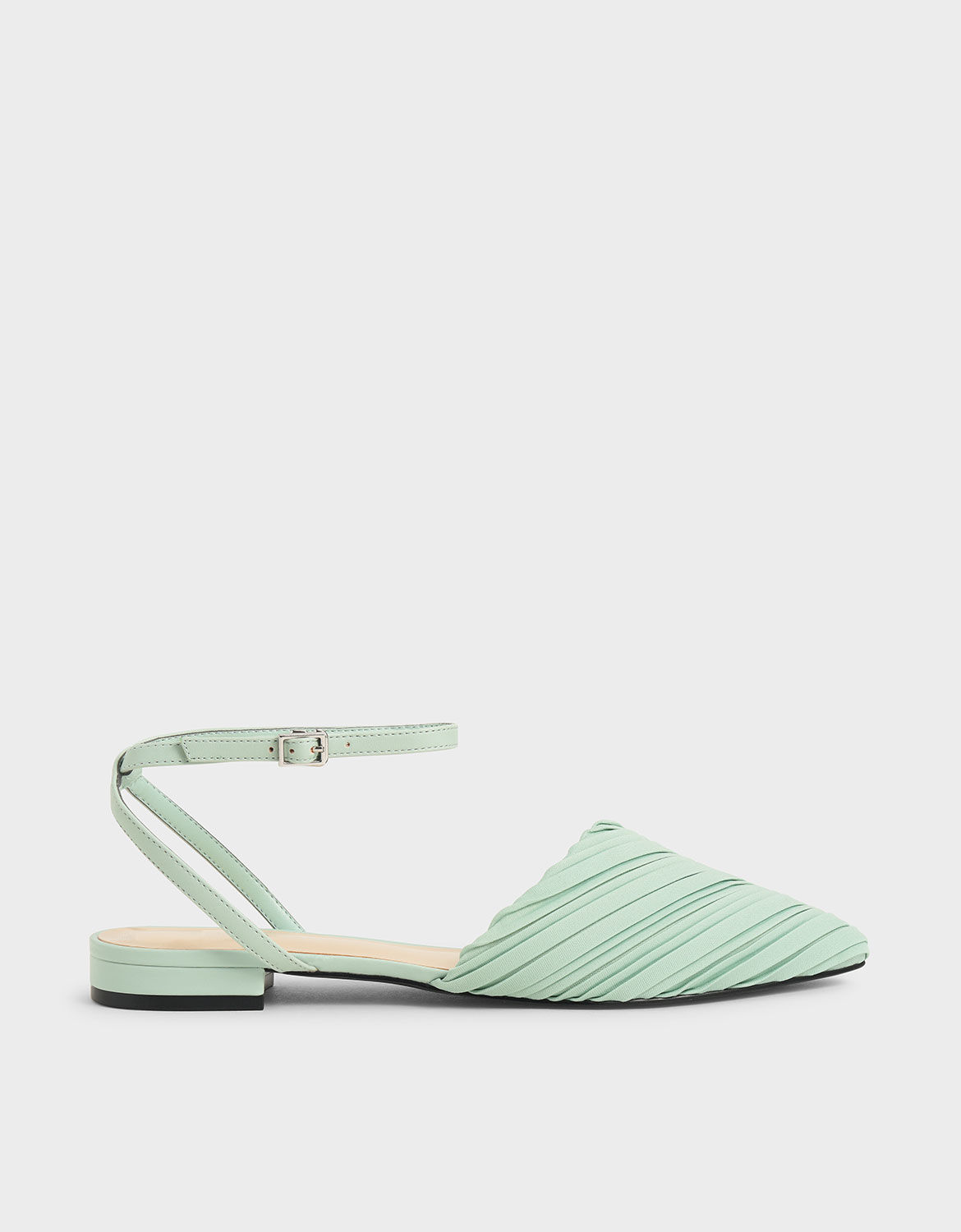 Mint Green Pleated Ankle Strap Flat 