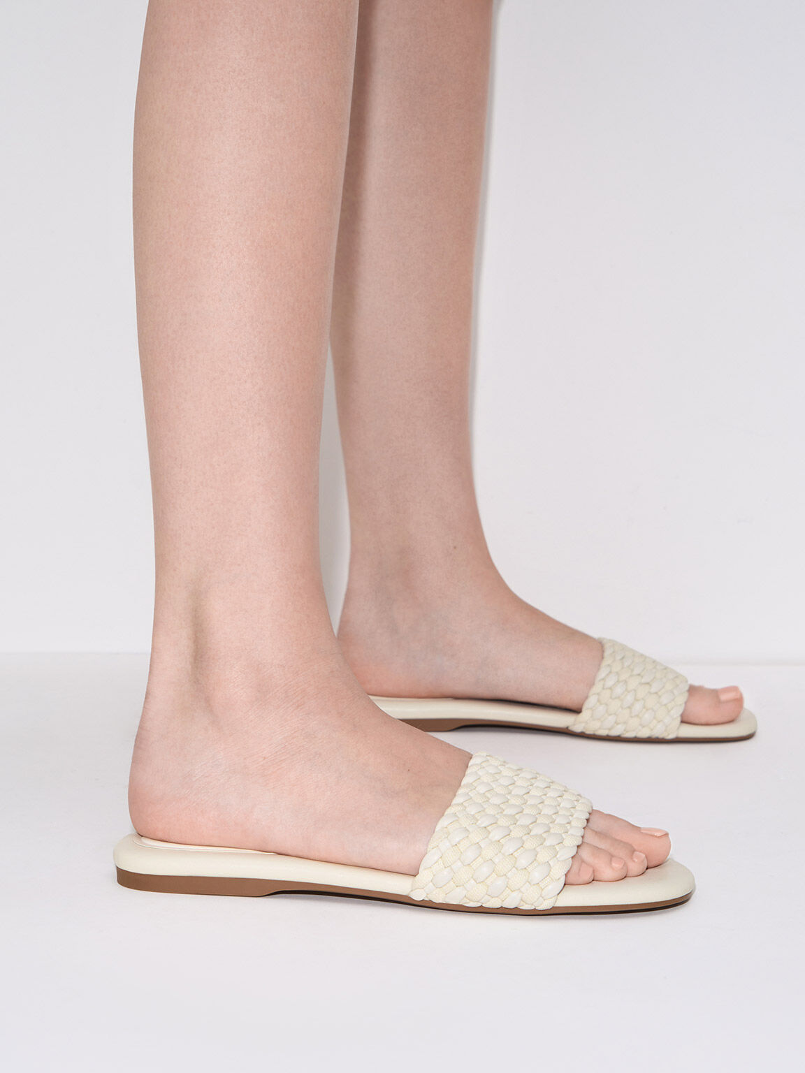 Woven Open-Toe Slides, Chalk, hi-res