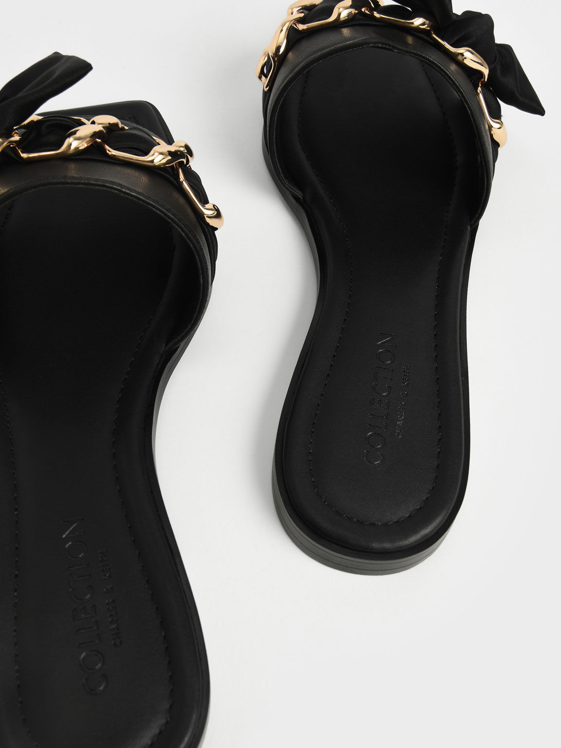 Satin Scarf Leather Slide Sandals, Black, hi-res