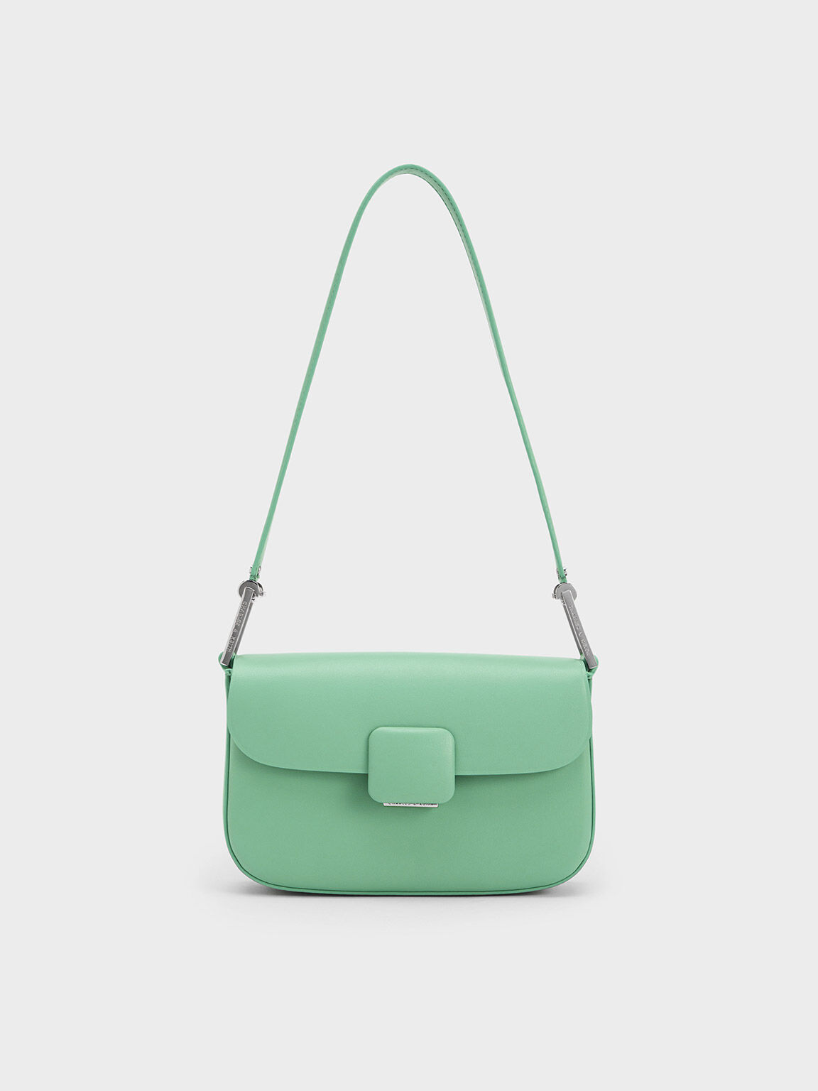 Green Koa Square Push-Lock Shoulder Bag - CHARLES & KEITH SG