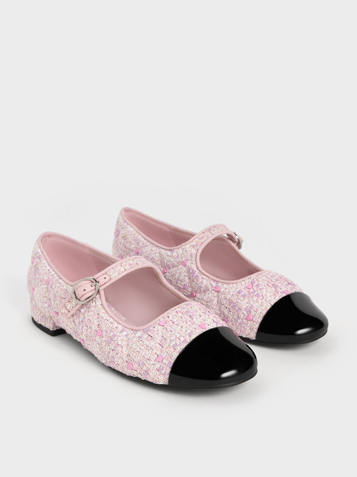 Dahlia Tweed Heart-Print Mary Janes, Pink, hi-res