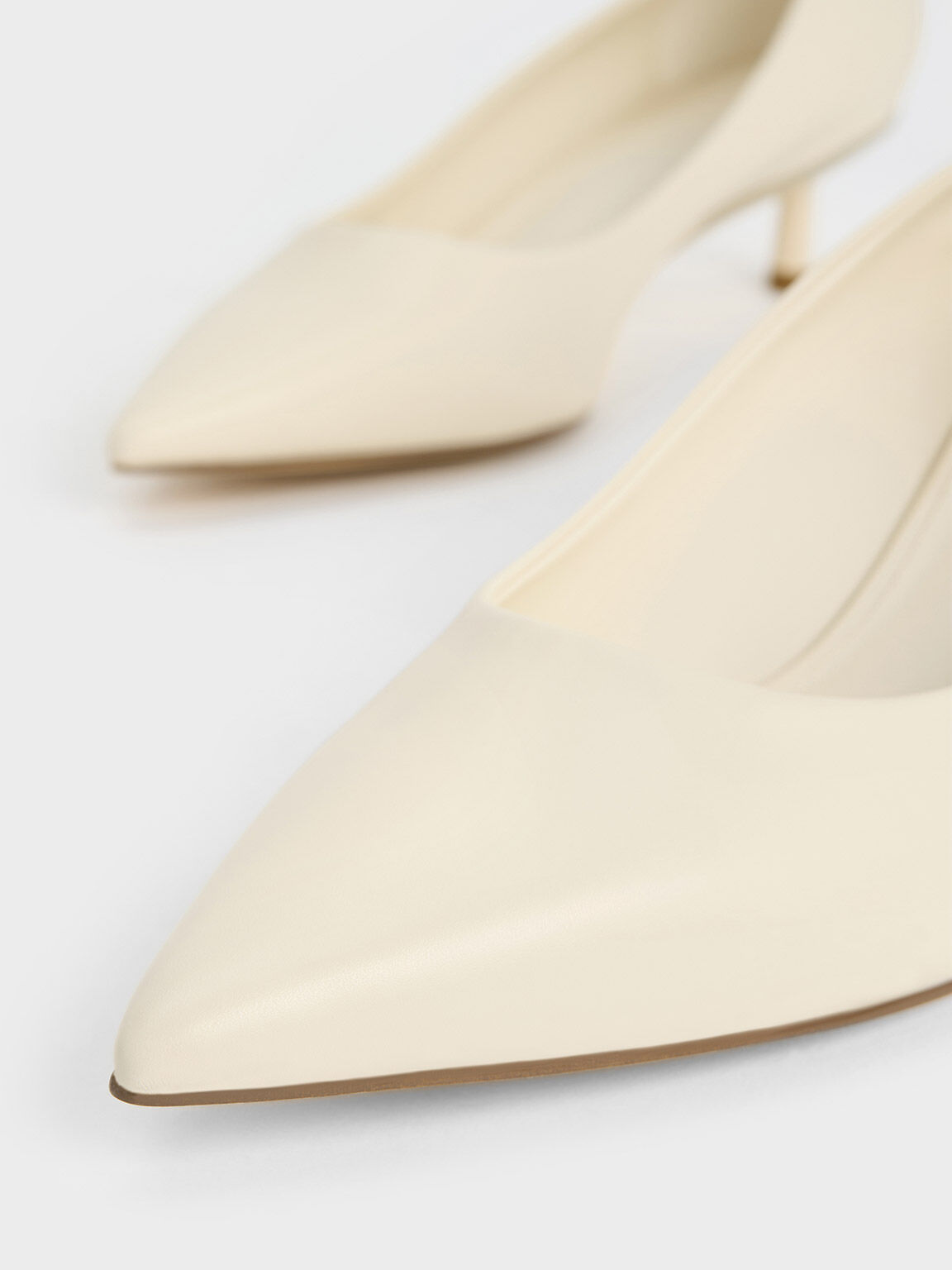 Chalk Pointed-Toe Kitten Heel Pumps - CHARLES & KEITH SG