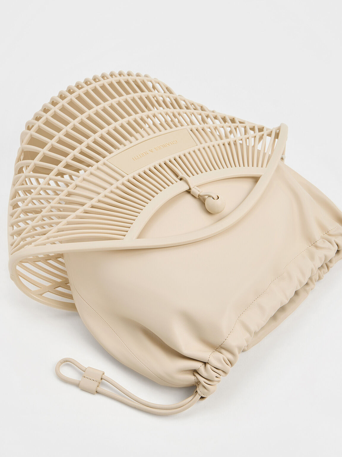 Calypso Fan Curved-Handle Bag, Beige, hi-res