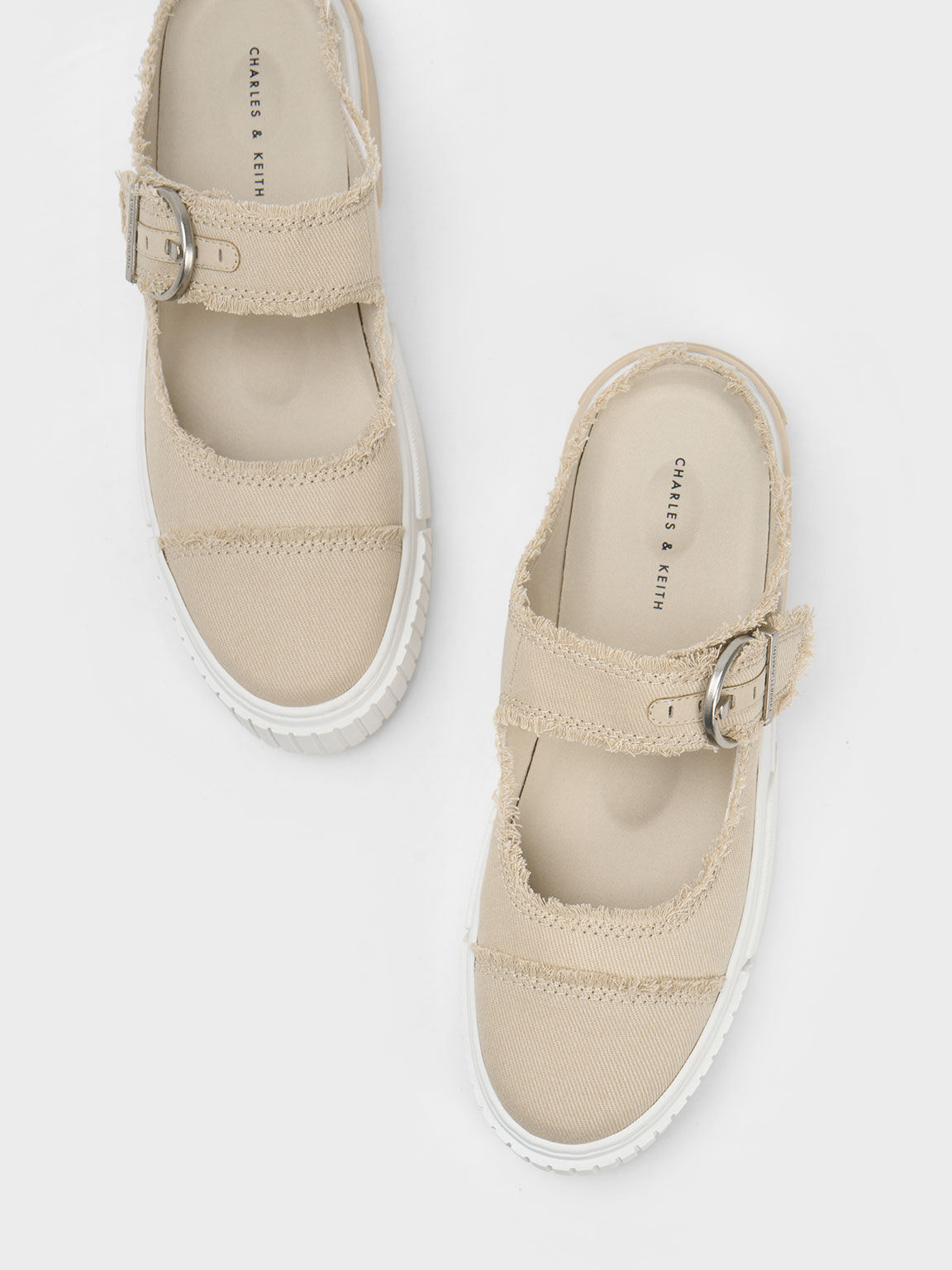 Denim Buckled Slip-On Sneakers, Beige, hi-res