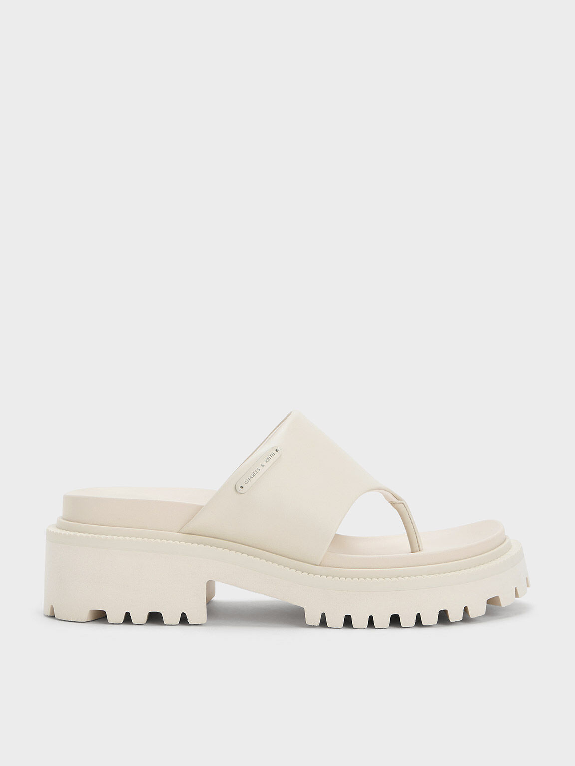 Chalk Padded Ridged-Sole Thong Sandals - CHARLES & KEITH SG