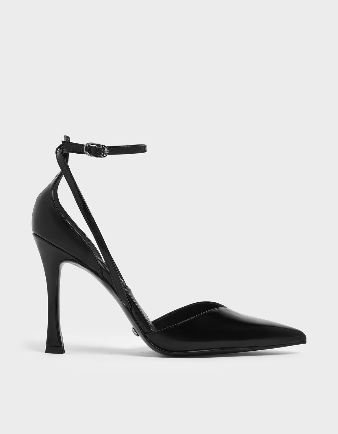 Black V-Cut Patent Leather Ankle Strap 
